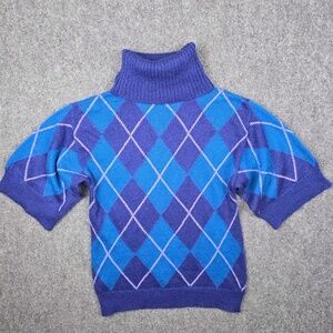 Vintage United Colors Of Benetton Mohair Turtleneck Argyle Sweater Womens Small